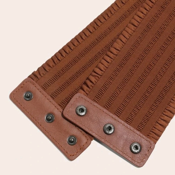 Ultra Wide Brown corset elastic boho stretch waist ruffle statement dress Belt - Picture 10 of 11